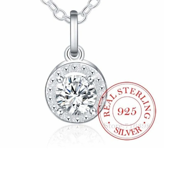 Solitaire Pave Diamond Pendant Necklace | 18k Gold Plated - Picture 1 of 15